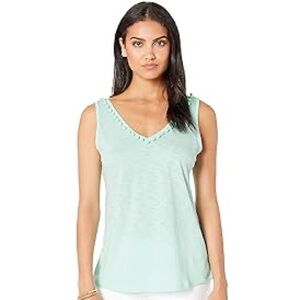 NWT Lilly Pulitzer Gigi Tank Top Resort Aqua Pom Pom Trim Size Medium XL
